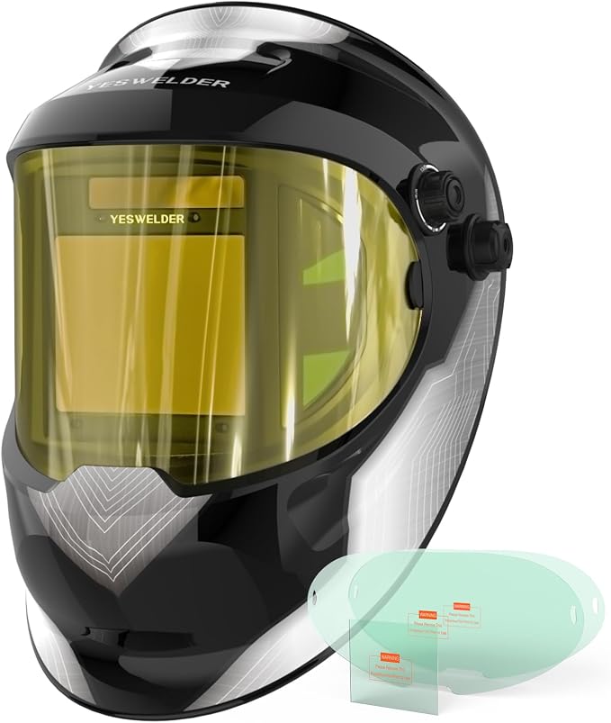 YESWELDER Auto Darkening Welding Helmet with SIDE VIEW, 180° Panoramic View, 1/1/1/1 True Color Solar Powered Welder Hood, Wide Shade 3/5-9/9-13 Welder Mask for TIG MIG ARC CUT and GRIND, LYG-Q800D