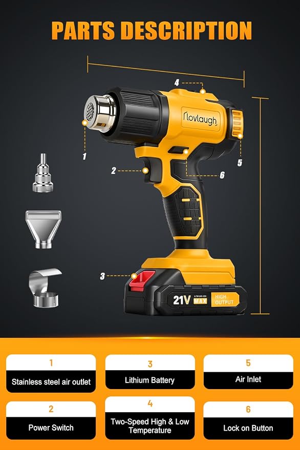 Cordless Heat Gun, Same as DCE530B (990°F, 42min Runtime, LED), Includes Two 2.0Ah Batteries, Flat & Hook Nozzles – Best Budget Choice, Others Bare Tool Only