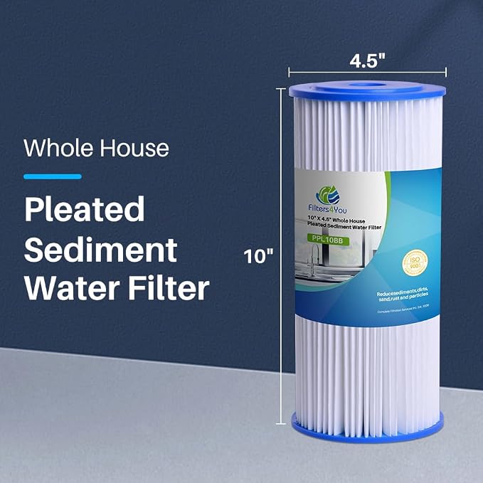 CFS – 10" x 4.5" Pleated Water Filter Cartridges Compatible with FXHSC, R50-BBSA, R50-BB, WFHDC3001, W50PEHD and GXWH40L Models – Removes Bad Taste – Whole House Replacement Filter – 8 Pack