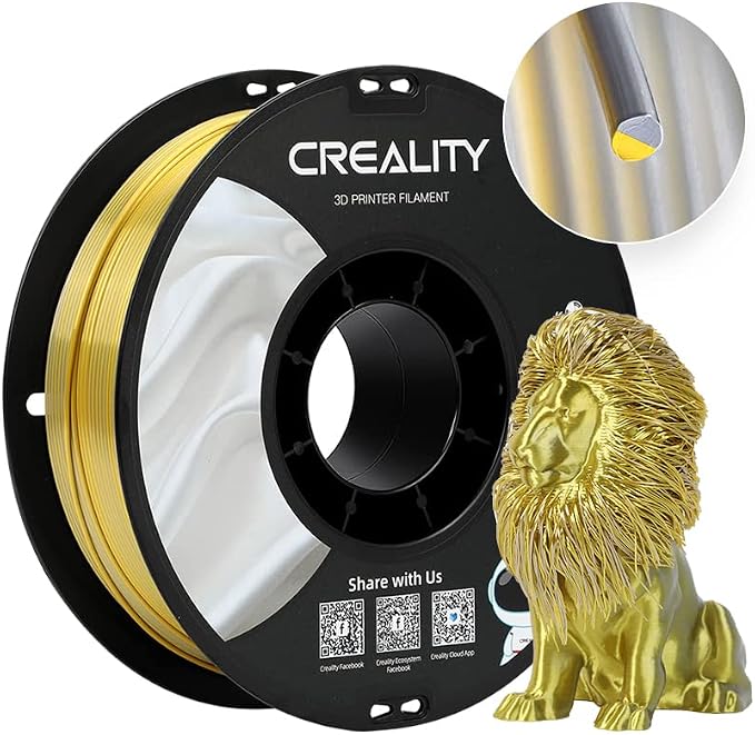 Creality Silk PLA Multicolor Filament, 3D Printer Filament 1.75mm, Glossy & Smooth Silk Texture, Silk Shiny PLA Filament +/-0.02mm, 3D Printing Filament 1KG/2.2lb (Golden-Silver)