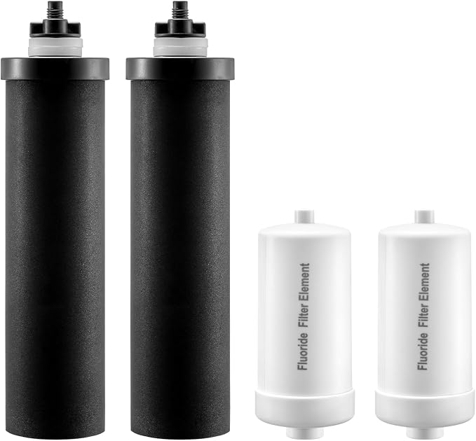 VEVOR Water Filters Replacement, Purification Elements, Replacement Filters, Gravity Water Filter System, Compatible with Most Brands, Pack of 4 (2 Activated Carbon Filter + 2 Defluorination Filter)