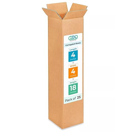 Tall Moving & Shipping Boxes 4"L x 4"W x 18"H (25-Pack) - Extra Strength 200 lb vs Regular - USA-Made Corrugated Moving Boxes - Durable Cardboard Box for Shipping by IDL Packaging -
