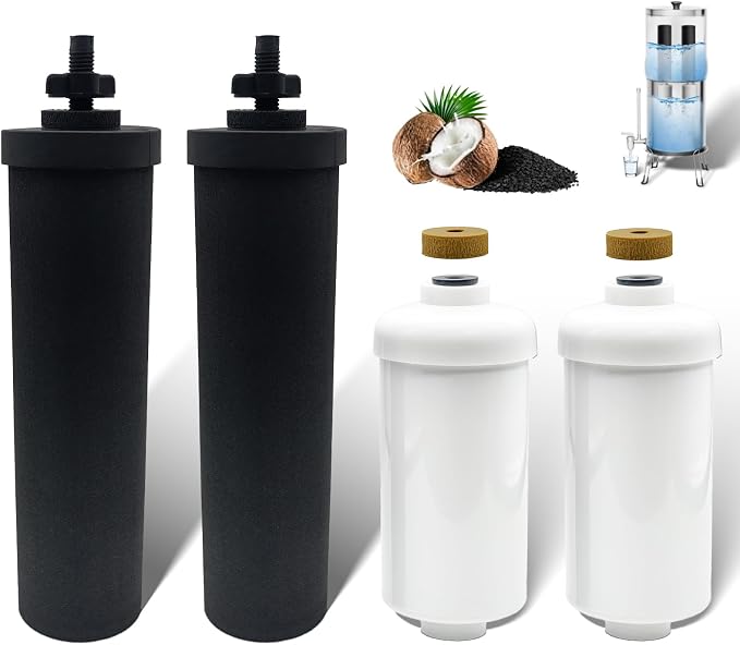 Gravity Water Filter Replacement,for Berkey Black Carbon (BB9-2, 2 Pack) Purification Elements and Fluoride Filters K5366 (PF-2, 2 Pack) Combo Pack, Suitable for Berkey Water Filtration System