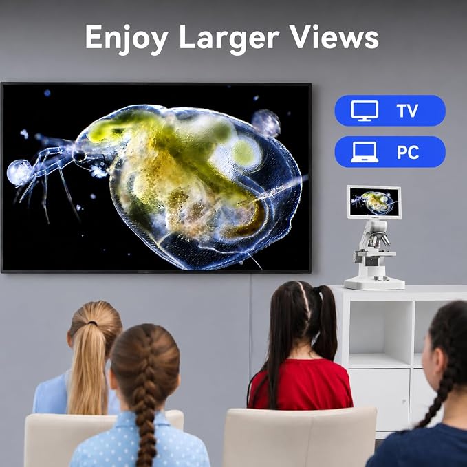 TOMLOV DM301 Pro Microscope for Kids Adults Students, Digital Microscope with 7" Screen, TV & PC Display, Wireless Biological Educational Science Scope Camera with Slides Kits for Classroom Home Lab