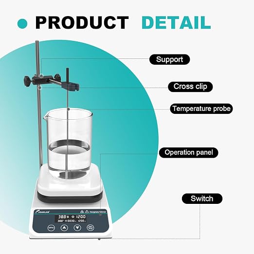 JOANLAB Magnetic Stirrer Hot Plate HS-6PRO | 310°C, 50-1500 RPM, 3L Stirring Capacity | Digital with Timer, External Probe Included, 110V