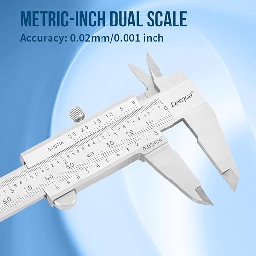 Dasqua Left-Handed 0-6"/0-150mm Monoblock Vernier Caliper Stainless Steel, Dual Unit (in/mm), High Precision with Fine Adjustment, Accuracy ±0.0015"/0.03mm, Graduation: 0.001"/0.02mm
