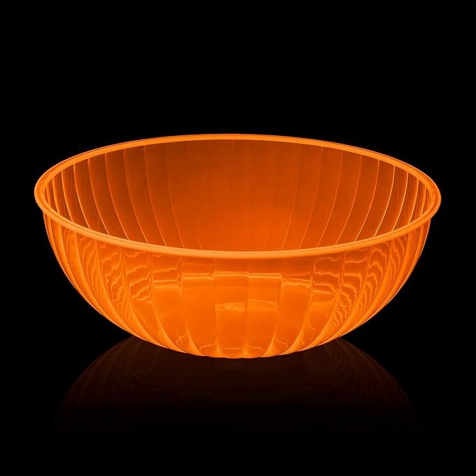 Party Essentials Hard Plastic 192 OZ./6 QT/1.5 Gallon Large Serving Bowls For Punch/Salad/Snack/Treat/Fruit, 3-Count, Neon Orange