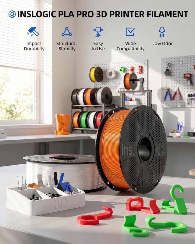Inslogic Pre-Dried PLA Pro 3D Printer Filament, High-Speed Tough PLA Pro Filament 1.75mm ±0.02mm, Reusable Spool, Compatible with Bambu and More FDM Printers, 1kg (Bone White)