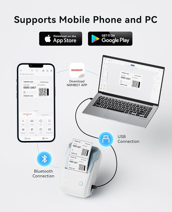 NIIMBOT 2Inch Label Maker Machine with 3 Tape, B1 Portable Sticker Printer for Small Businesses, Clothing, Logo, Jar, Address, Compatible with Phones & PC, Blue White
