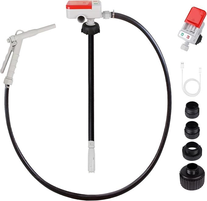 Fuel Transfer Pump (3.2GPM), 51" Hose Automatic Gas Pump Transfer with 4 Gas Can Fittings, USB and Battery Powered Portable Siphon Pump for Oil, Gasoline, Diesel (Hand-Trigger Nozzle w/Rubber Hose)