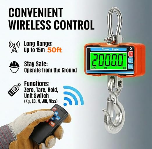 RESHY 4400lbs / 2 Ton Digital Crane Scale, 1lb (0.5kg) Accuracy Heavy Duty Industrial Hanging Scale with Wireless Remote for Farm, Hunting, Warehouse