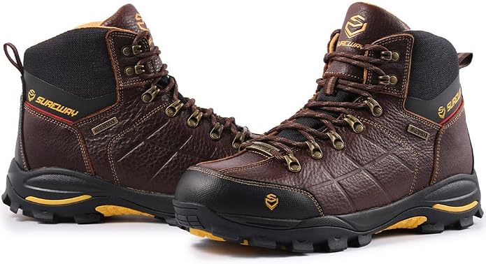 SUREWAY Men's 6" Soft/Steel Toe Heavy Duty Waterproof Work Boot - Leather,Lace Up,Oil/Slip Resistant Dual-Density Comfortable EH Construction Industrial Ankle Safety Men Work Boots,Roofing, Hunting