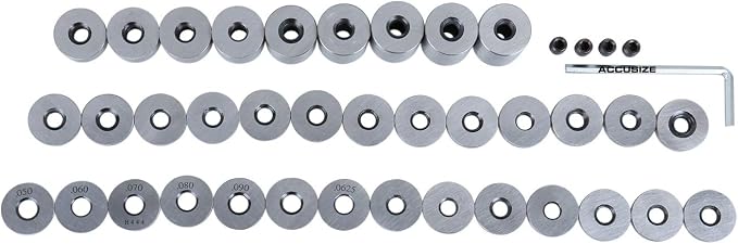 Accusize Industrial Tools 36 Pc Steel Spacer Block Set in Fitted Case, 3604-7001 | Hardened and Lapped HRC 57-60 Blocks, 3/4 in Dia, 1/4-28 ID Thread, Connecting Screws and Fitted Case