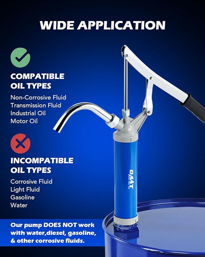 Orion Motor Tech Lever Action Barrel Pump, Heavy Duty Barrel Hand Pump with Telescoping Suction Tube Fits 15 to 55 Gallon Drums Transferring Heating Oil, Motor Oil, Transmission Fluid