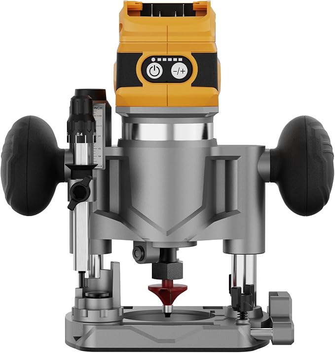 Compact Router Plunge/Fixed Base Kit (Tool Only), Compatible with Dewalt 20V 60V MAX Battery, Cordless, Brushless, Variable Speed, Wood Plam Router Tool For Woodworking, 12 PCS 1/4"Router Bits