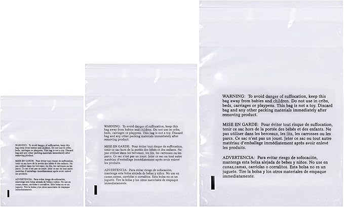 Poly Bags Suffocation Warning 300 Combo Pack 9x12 11x14 14x20 Resealable