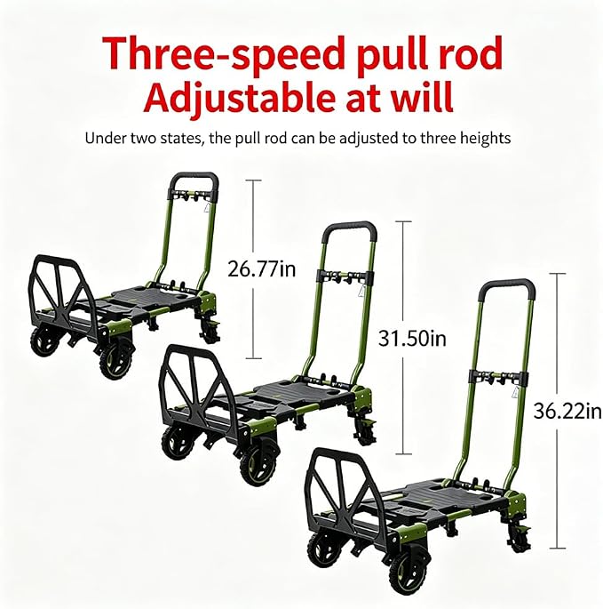 2-in-1 Black Folding Small cart, Outdoor Cargo handling Vehicle, Flatbed Trailer with a Load Capacity of 330 pounds (1, Green+Black Brake)