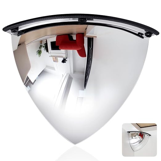 Suzile 1 Pieces 26 Inch Acrylic Quarter Dome Mirror Convex Corner Safety Mirror High Viewing Angle Blindspot for Wall Warehouses Offices Retail Stores Parking Garages