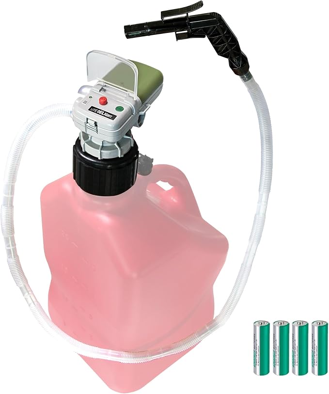 [LITE DELIGHT] Transfer Pump w/Auto-Stop Overfill Protection for Fuel, Water & More, 2.4 GPM, AA Battery Included, Ergonomic Nozzle, Universal & VP Racing Can Adapters, 51” Hose, PLUS a Manual Siphon