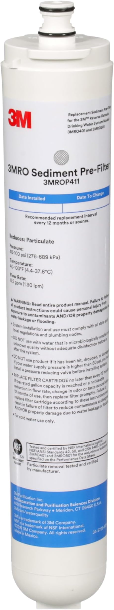 3M Aqua-Pure 3MROP411 Sediment Water Pre-Filter Cartridge, for 3M401 and 3M501 Reverse Osmosis System