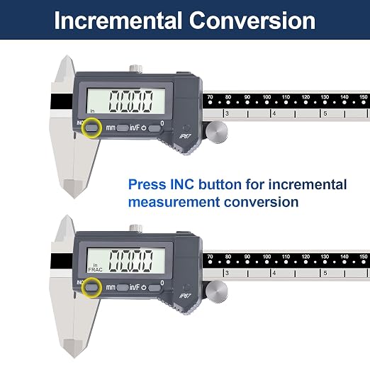 PEC Tools 6 Inch/150mm High Precision Absolute Digital Caliper & Made in US 6 Inch 16R Rule (32nds,64ths,50ths,100ths), IP67 Waterproof & Oil-Resistant, Inch/MM/Fraction Modes