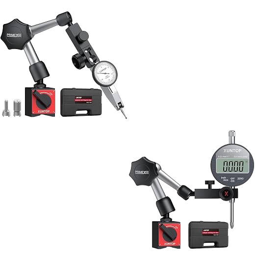 XUNTOP Precision Machining Kit: 0.03" Dial Test Indicator & 0-1" Digital Dial Indicator with Magnetic Bases, 3 Adjustable Joints for Lathe, CNC, 3D Printer