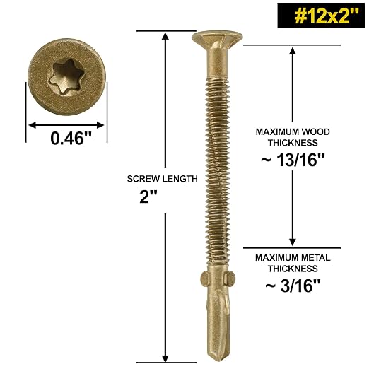 FMhotu #12 x 2 Trailer Deck Screws, Self-Tapping Sheet Wood Metal Screw, 79Pcs T25 Star Bits Reamer Tek Screws for Trailers, for Attaching Wood to Steel