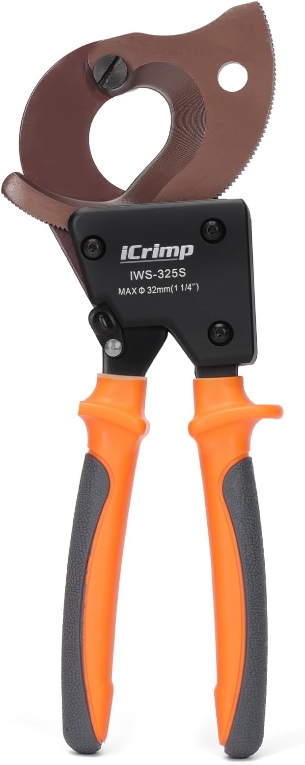iCrimp Ratchet Cable Wire Cutter, Cuts Up to 32mm Diameter, Heavy-Duty Cable Cutter for Cutting Electrical Aluminum Copper and Multi-core Cables IWS-325S