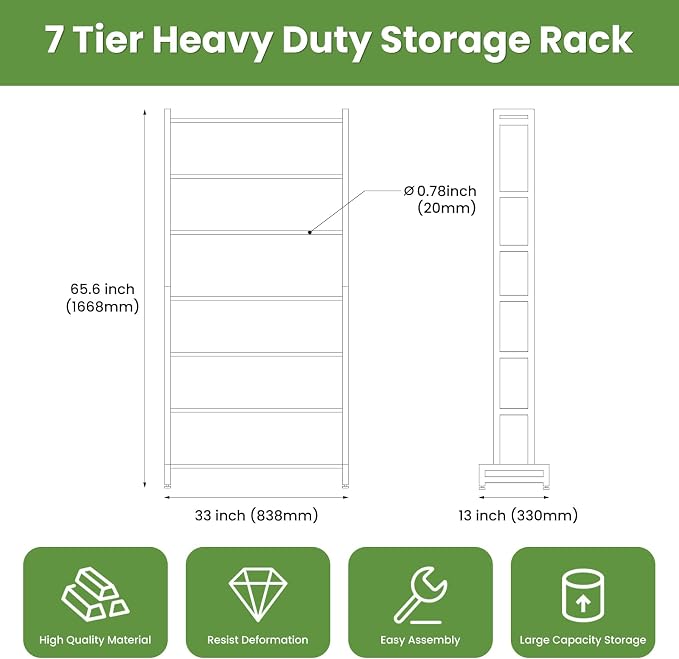 3D Printer Filament Rack, 7-Tier Heavy Duty Filament Storage Shelf, Reinforced Steel Organizer for PLA PETG ABS TPU Spools, Adjustable for 200g5kg Filaments, Ideal for Print Farm, Maker Space, Lab