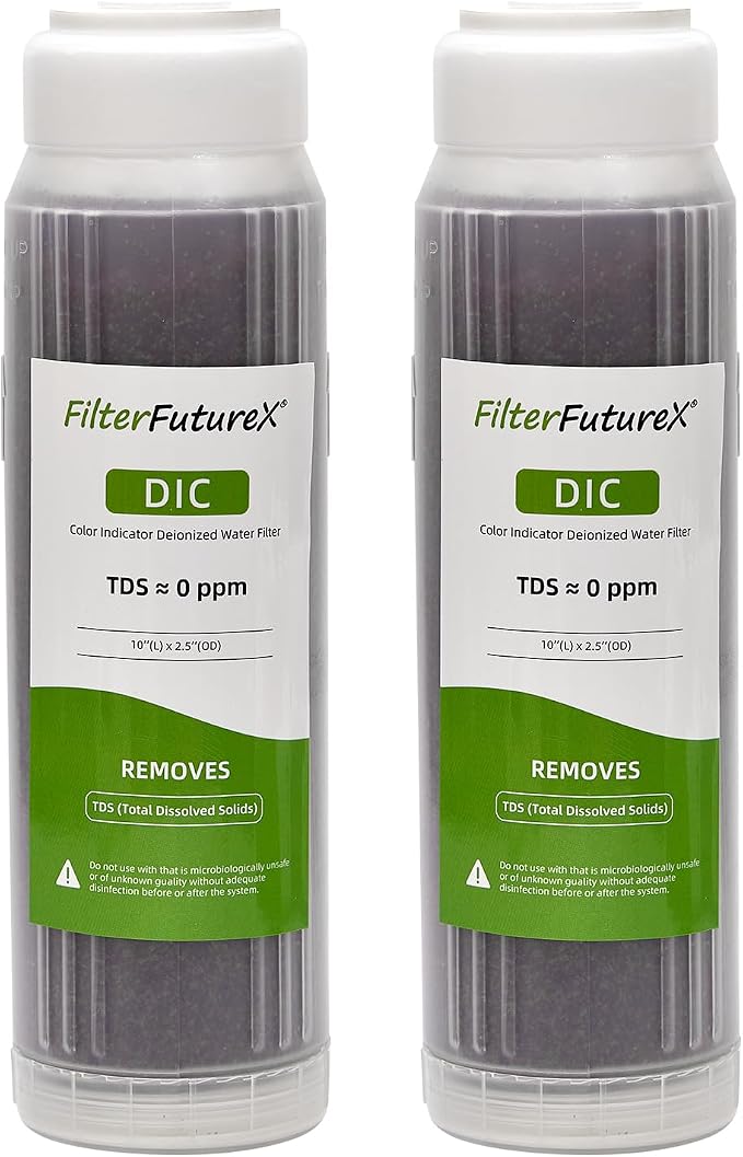 Refillable Mixed Bed DI Resin Filter Color Changing Deionized Resin 10-Inch Replacement Cartridge Car Wash, Window Cleaning, Aquarium (2 packs)