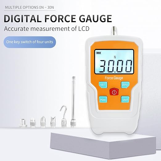 Digital Force Gauge Push and Pull Meter Dynamometer Tension Pressure Tester Thrust Meter Compression Load Plug Force Destructive Tests 30N/3kg/6.5lb/108Oz