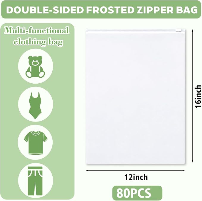 Clothing Shipping Bags 12x16 Inch 80 PCS for Small Business, Clothing Packaging Bags for Shipping, Frosted Zipper Plastic Bag for Clothing, 3 Mil, Suitable for Hoodies, Sweaters, Jackets