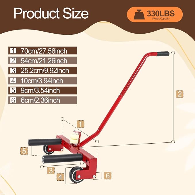 Heavy Duty Adjustable Tire Wheel Dolly for Workshop, Garage, Tire Lift Moving Tool Dollies for Truck Car Vehicle Tire, 330 LBS Capacity（Red）