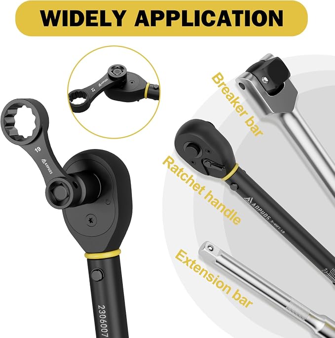 ANPUDS 17 Pcs Metric Torque Adapter Set, 8-22mm, 3/8" 12-Point Extension | 1/2''+1/4'' + Bit Adapter, Cr-Mo Steel, Torque Wrench Adapter, for Engine Bay, Brake, Suspension & Tight Access, Black