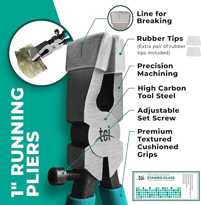 Professional Three Piece Stained Glass Tool Kit with Running Pliers, Breaking and Grozer Pliers and Pistol Grip Cutter with Carbide Cutting Head Perfect for Stained Glass and Mosaics