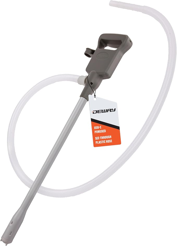 Deway Automatic Fuel Transfer Pump, Powerful AA Battery Powered with USB-C Power Option, 51" Extra Long Hose Fits All Size Cans, Portable Liquid Pump Transfers at 3.8 Gal/Minute