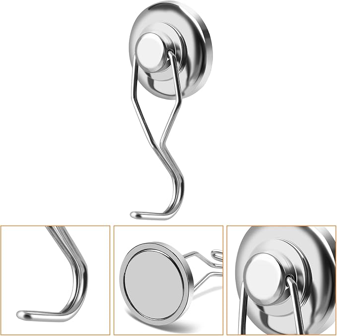 Swivel Swing Powerful Magnetic Hooks,Strong Heavy Duty Neodymium Magnet Hooks Great for Your Refrigerator and Other Magnetic Surfaces - Pack of 7 68mm(2.67in) in Length, 32mm(1.26in) in Diameter | Strong Silver Magnets hook for Hanging Refrigerator Hom...