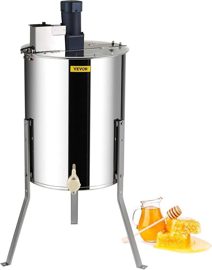 VEVOR Electric Honey Extractor, 4/8 Frame Stainless Steel Beekeeping Extraction, Honeycomb Drum Spinner with Transparent Lid, Apiary Centrifuge Equipment with Height Adjustable Stand