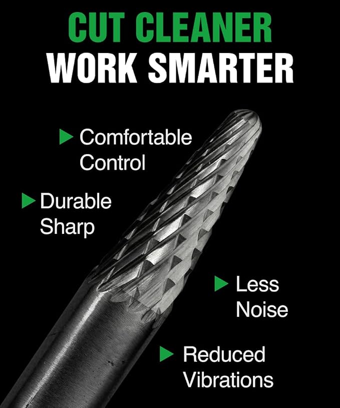 Carbide Burr SL-1 6.35mm (1/4") Shank – 1 Pc Double Cut Die Grinder Bits for Milling, Carving, Engraving, Deburring, Drilling, Hard Wood and Metals – Tungsten Carbide Drill Bit Set for Rotary Tools
