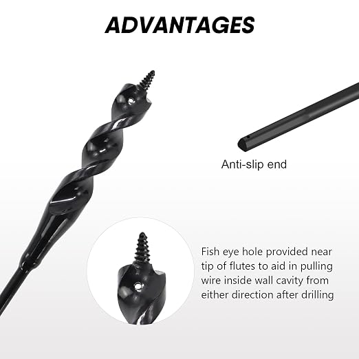 HUAALIUCHE 36× 3/16 ×9/16 -Inch Head Installer Drill Bit Fish Bit for Pulling Wire Through Tight Spaces with Minimal Damage -1 Pack