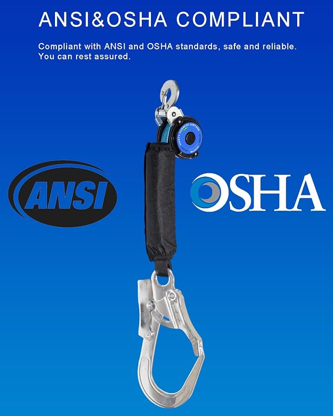 5.3FT Self Retracting Lifeline, BUCAMAO Web Retractable Safety Lanyard | Srl Fall Protection, Retractable Lanyard, Safety Harness Yoyo, Safety Harness Fall Protection Kit, Fall Arrestor