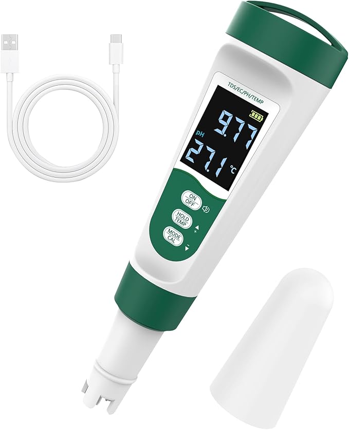 5-in-1 Digital PH Meter, with Voice Function, PH/TDS/EC/Temp/Salt Pool Salt Tester, Waterproof & Rechargeable Pen Meter for Swimming Pools, Fish Tank, Aquariums & Hydroponics