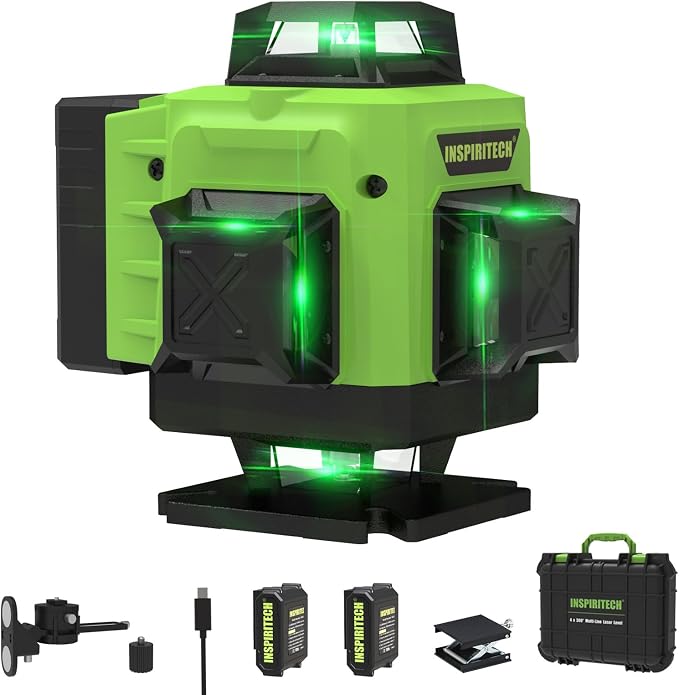 Laser Level 360 Self Leveling for Tiling Floor Wall Ceiling Construction, 4x360 Horizontal Vertical Cross Line Multi Surface Lazer Alignment, 4D Green Beam Laser Level for Picture Hanging