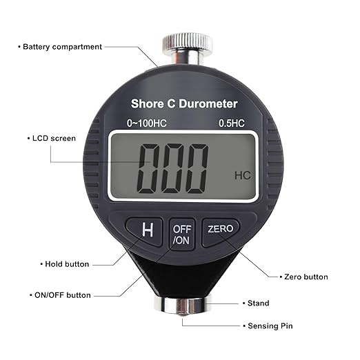 Digital Hardness Meter Durometer Hardness Tester - Portable and Versatile for Measuring 0-100HD Shore A/C/D Hardness of Rubber, Tires, Plastics, Thermal Plastics, Flooring, and Bowling Balls