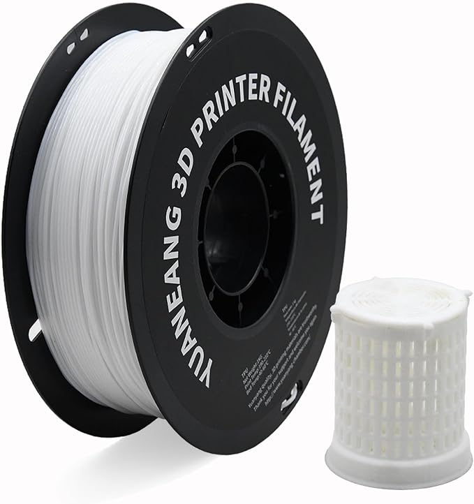 TPU 3D Printer Filament 1.75mm White, 1kg Spool, Flexible & Durable TPU Material (Shore 95A), High Elasticity, Impact-Resistant, Wear-Resistant, ±0.03mm Precision