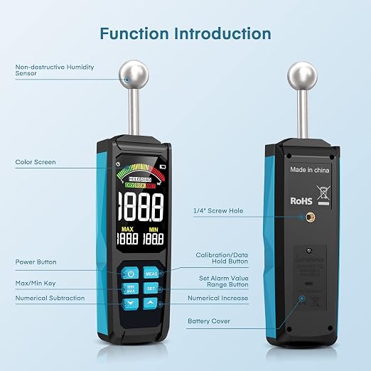 DURFICST Pinless Moisture Meter, Moisture Reader for Plaster Walls, Masonry, Concrete, Drywall, Wood