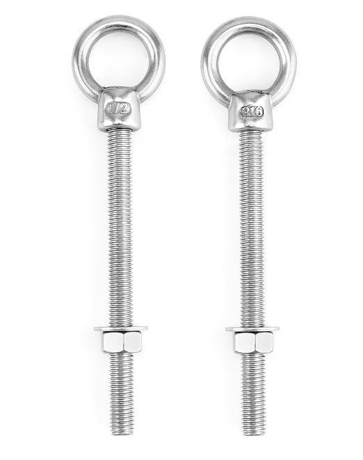 QWORK Machinery Eye Bolt with Shoulder, 5 Pack 1/2"x6" Long 316 Stainless Steel Marine Grade Thread Machinery Shoulder Lifting Ring Eye Bolts