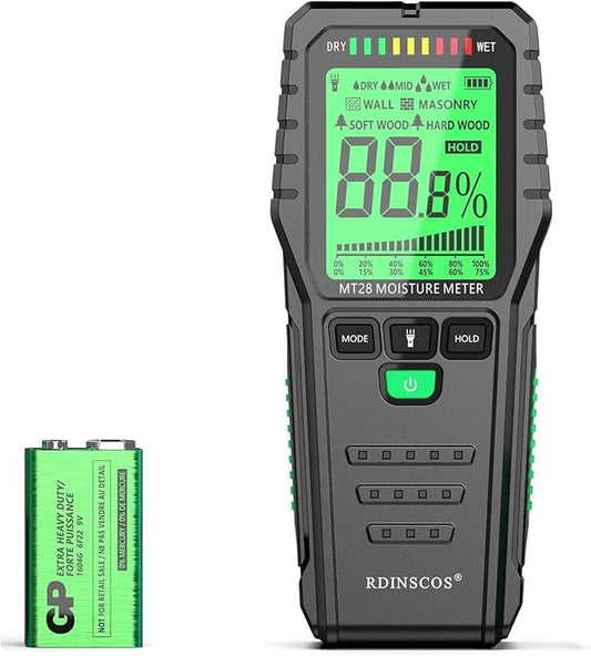 Pinless Moisture Meter for Wood Concrete Digital Wall Moisture Detector | Non Destructive,Moisture Tester, Audible Alarm & HOLD Function, Ideal for Firewood, Lumber, Home Inspections