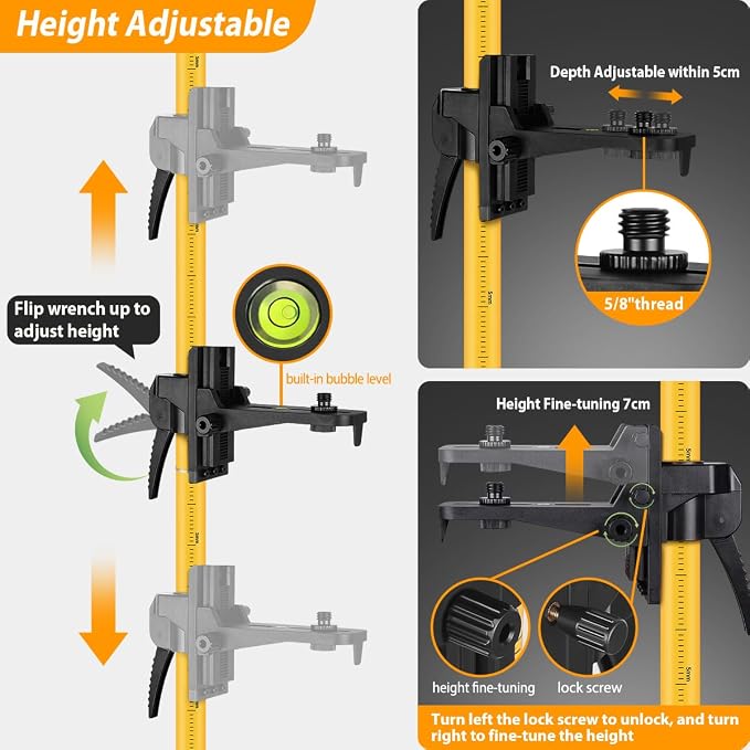 Takamine Ft./3.7m Telescoping Pole with Adjustable Laser Level Tripod, 1/4-Inch by 20-Inch Laser Pole Mount for Rotating Laser Levels Includes 5/8"-11 Adapter Nut