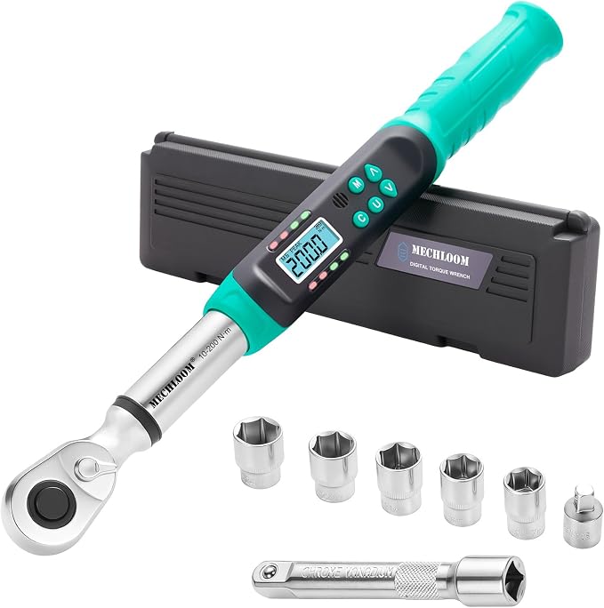Digital Torque Wrench 1/2" Drive, 7.4–147.5 Ft-lbs / 10–200 N·m, ±2% Accuracy, Dual-Direction Ratchet, Electric Torque Wrench with Buzzer & LED Indicator for Bike, Motorcycle, Auto Repair